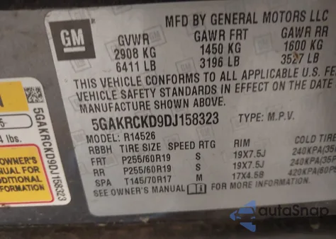 2013 Buick Enclave Leather z USA, uszkodzony, nr VIN 5GAKRCKD9DJ158323